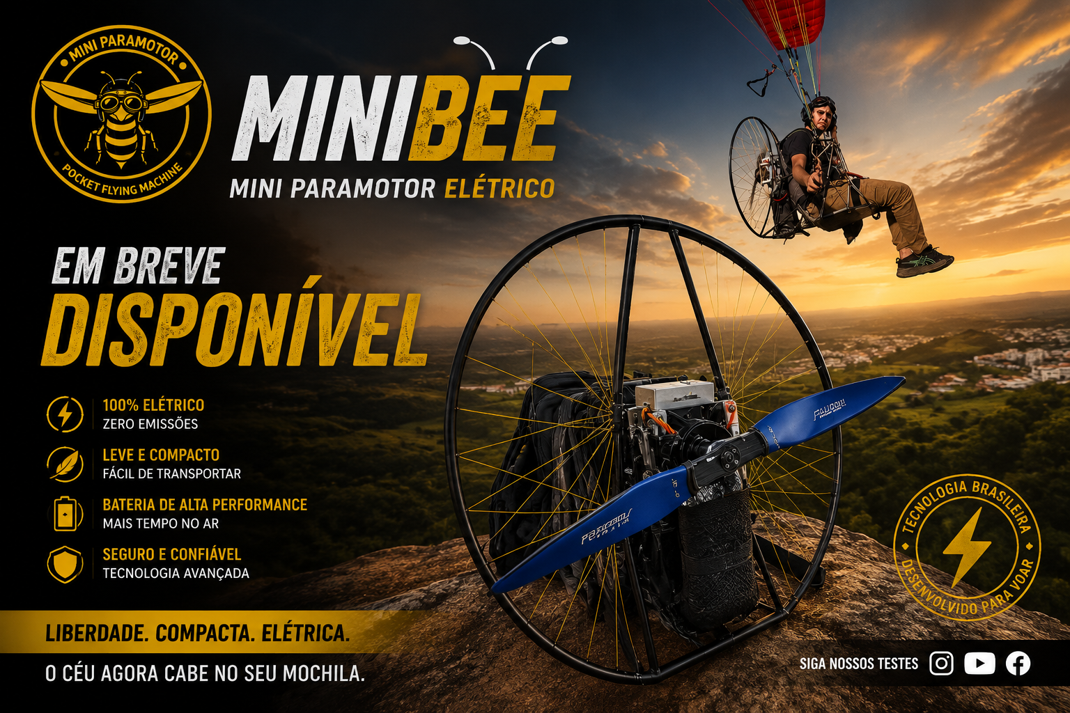 MiniBee — Mini Paramotor Elétrico em breve disponível